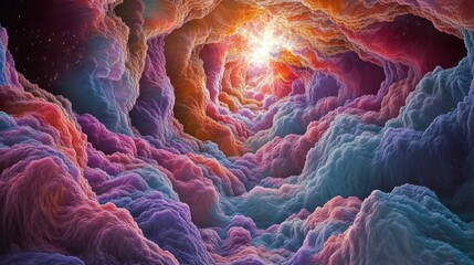 Wall Mural - Colorful Abstract Swirling Clouds with Bright Light in Space