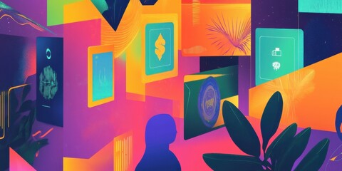 Wall Mural - an eyecatching vibrant abstract art display featuring colorful shapes and textures galore