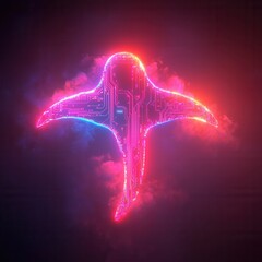 Wall Mural - a vibrant, glowing symbol merges technology and design, featuring neon colors against a dark backgro