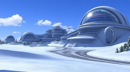 Futuristic Arctic Research Facility Winter Landscape