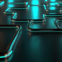 Wall Mural - a close-up view of glowing, interconnected geometric shapes on a dark surface, creating a modern, di