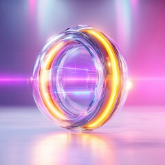 Wall Mural - a futuristic, glowing orb with vibrant orange and purple hues, set against a soft-lit background, cr