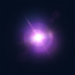 Fototapete - Abstract purple glow. Bright explosion of light flickering rays on dark background. Luxury style for design and vector illustrations.