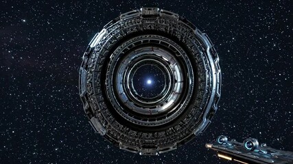 Aufkleber - Exploring an intricate space station design surrounded by countless stars in a distant galaxy