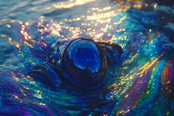 Wall Mural - a vivid depiction of an astronaut amidst a galaxy brimming with colorful, spherical bubbles, embodyi