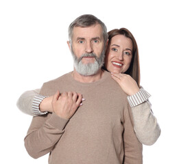 Wall Mural - Family portrait of happy daughter and her father on white background