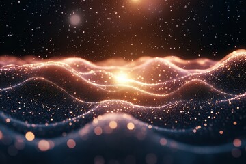 Wall Mural - dreamy waves of light: ethereal abstract landscape with glowing particles, soft curves, and a mystic