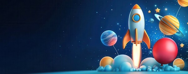 rocket-themed birthday celebration outer space cake design colorful environment playful viewpoint im