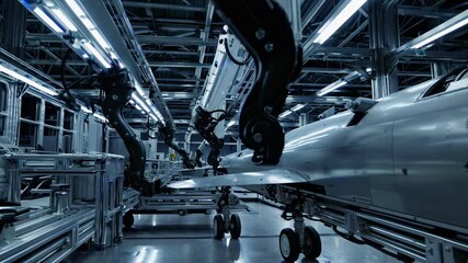 Leinwandbilder - Advanced robotics assembly process in high-tech manufacturing facility for aerospace components