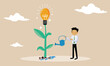 © Rifat - A businessman watering lightbulb grow plant illustration.