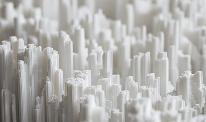 Wall Mural - Abstract white textured spikes background, data visualization, futuristic cityscape, design element.