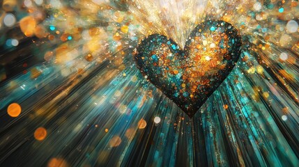 Wall Mural - abstract heart shape formed by fireworks in bright colors