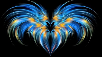 Wall Mural - Abstract Heart Shaped Firework Design in Vibrant Blue and Yellow