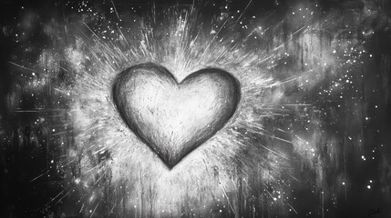 Wall Mural - Charcoal Drawing of Heart Shaped Firework Amidst Chaos and Splendor