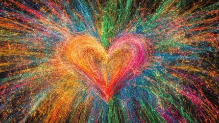 Wall Mural - Heart Shaped Firework Bursting with Colorful Sparks and Lights