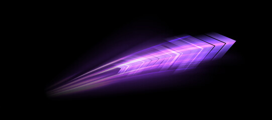 Leinwandbilder - Glowing Arrow. Dynamic glowing directional light with purple shimmering light effect for technology design and effects in games and web design.