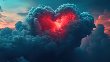 Wall Mural - infrared heart shaped cloud with fiery center in chaotic sky