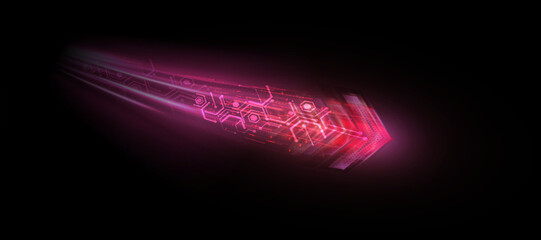 Leinwandbilder - Glowing Arrow. Dynamic glowing directional light with flickering red light effect for technology design and effects in games and web design.