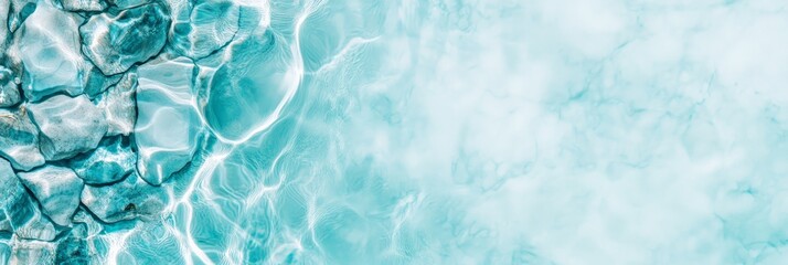 Poster - Sunlight reflecting on the rippling turquoise water reveals the rocky bottom, creating a mesmerizing blend of nature's beauty and tranquility