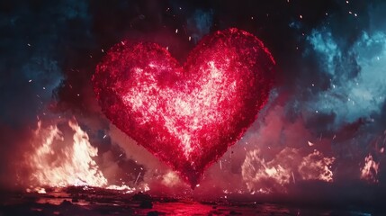 Wall Mural - Heart Shaped Firework Explosion in Night Sky with Vibrant Colors