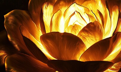 glowing golden flower petals at night, close-up, artistic lighting, abstract background, for design.