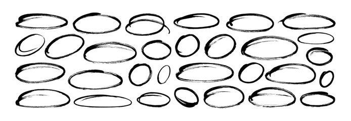 Aufkleber - Ellipses, circles and ovals in doodle style drawn with a brush or pencil. Highlight oval frames, vector geometric round shapes to circle and highlight text. Bubbles for hand drawn diagrams and notes.