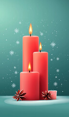 Wall Mural - Red candles with snowflakes and star anise. Christmas holiday decoration