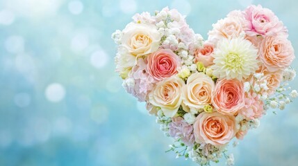 Wall Mural - Heart-Shaped Bouquet of Pastel Roses and Flowers