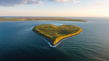 Wall Mural - Aerial View of Heart-Shaped Island in the Ocean