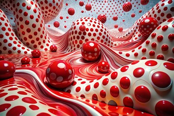Wall Mural - Surreal Red Polka Dot Abstract Background - Whimsical White Space Design