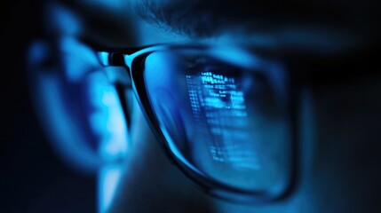Close View of Coding Reflected in Glasses
