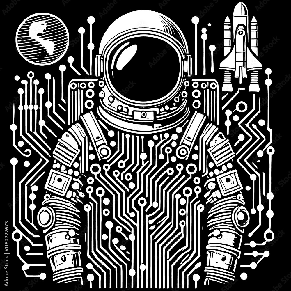 circuit technology astronout, astronout, illustrations, vector,