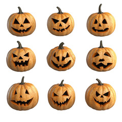 Spooky Halloween Pumpkins: Nine Carved Jack-o'-lanterns with Ghastly Grinning Faces