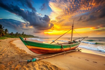 Tangalle Sri Lanka, Traditional Fishing Boat on Beach, June 2014