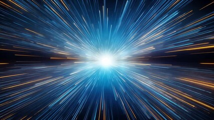Leinwandbilder - Cosmic Expansion: Abstract artwork depicting a vibrant burst of light and energy, radiating outwards in a mesmerizing display of blue and gold streaks against a dark backdrop. perfect for technology.