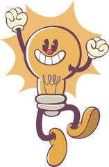 Poster - Light bulb character in retro groovy style
