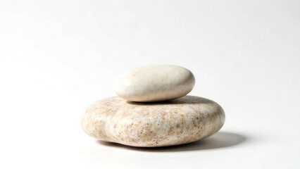 Dzen rocks, minimalistic Meditation scene with zen  stones on white backdrop, Relaxing spa and wellness background, mental health and harmony of the mind, isolated two stones