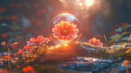 Wall Mural - Flowers in outdoor bubbles in backlight