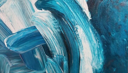 Poster - dynamic abstract blue brushstroke painting with textured white accents on canvas for modern design, background, or wall art


