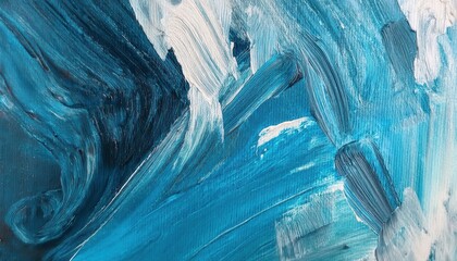Poster - dynamic abstract blue brushstroke painting with textured white accents on canvas for modern design, background, or wall art

