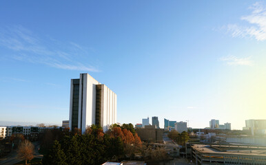 Wall Mural - Raleigh North Carolina skyline at sunset, looking South with lingering Fall foliage