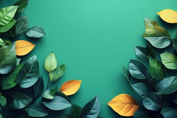 Wall Mural - Vibrant green background with leafy designs for creative promotional layouts