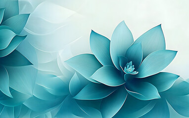 Poster - Abstract teal blue lotus flower pattern. Pastel green background design. Yoga, meditation and spa. Wellness and harmony concept for banner, backdrop, poster, print with copy space