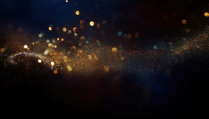 Wall Mural - shimmering cosmic dust particles in golden and blue hues on a dark background for abstract design, space inspired digital art

