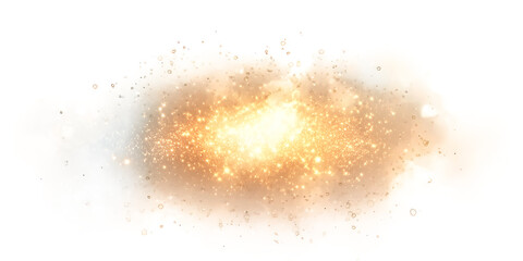 Wall Mural - golden glowing light effect with many glitter particles. starry cloud with dust. magic christmas dec