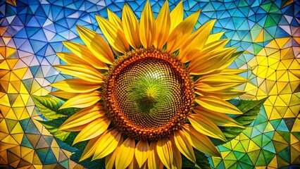 Wall Mural - vibrant sunflower mosaic: triangular abstract nature photography