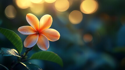 Wall Mural - Dew Kissed Plumeria Blossom in Golden Sunlight