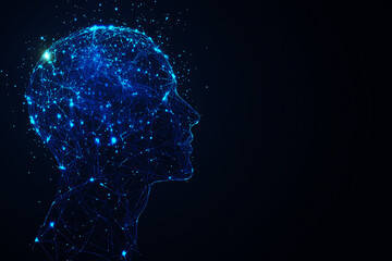 futuristic digital representation of a human head and upper body, composed of glowing circuits and networks, symbolizing artificial intelligence and advanced technology