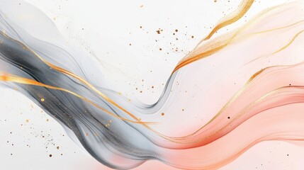 Flowing golden streaks over pastel coral and gray background modern minimalist aesthetic high detail art design