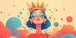 © QuietWord - cartoon a cute modern queen wearing eyeglasses and gold crown, love, bright color, illustration